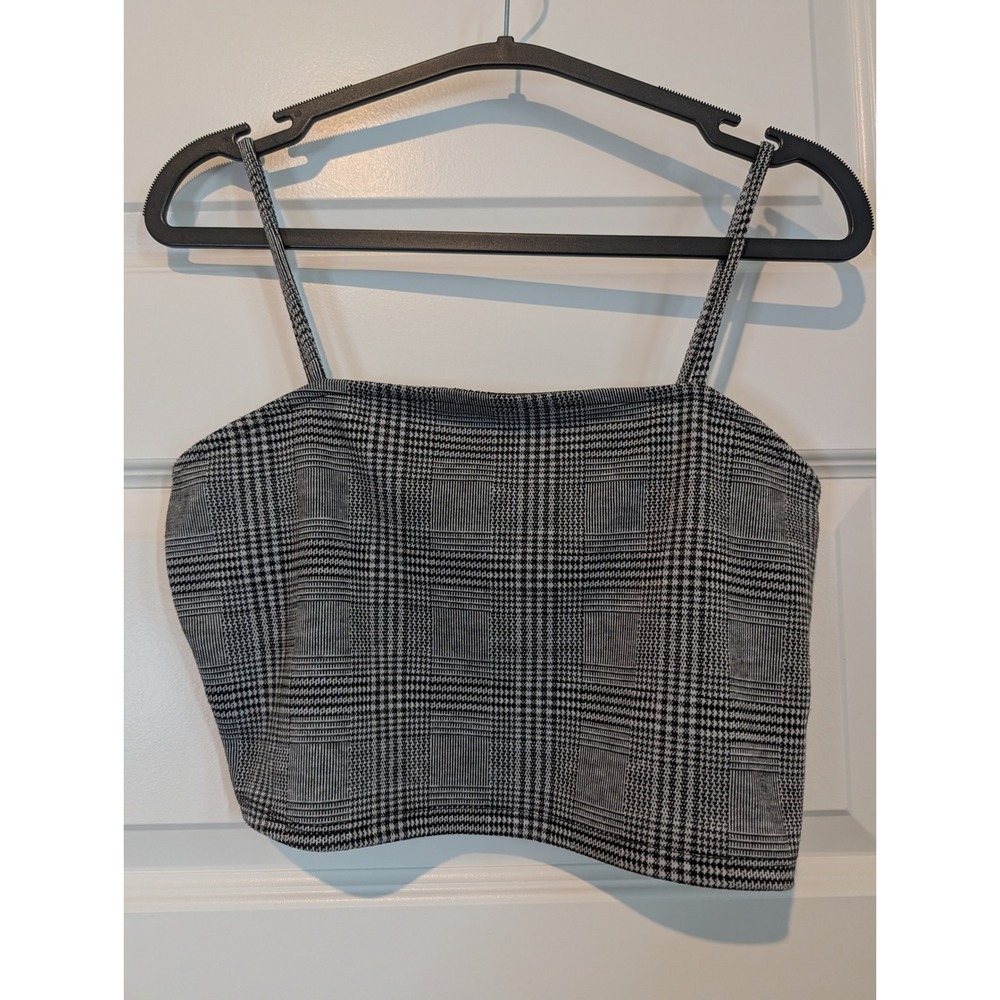 Liz & Sara Women XL Black White Glen Plaid Cropped Cami Tank Top ST7374-ROS